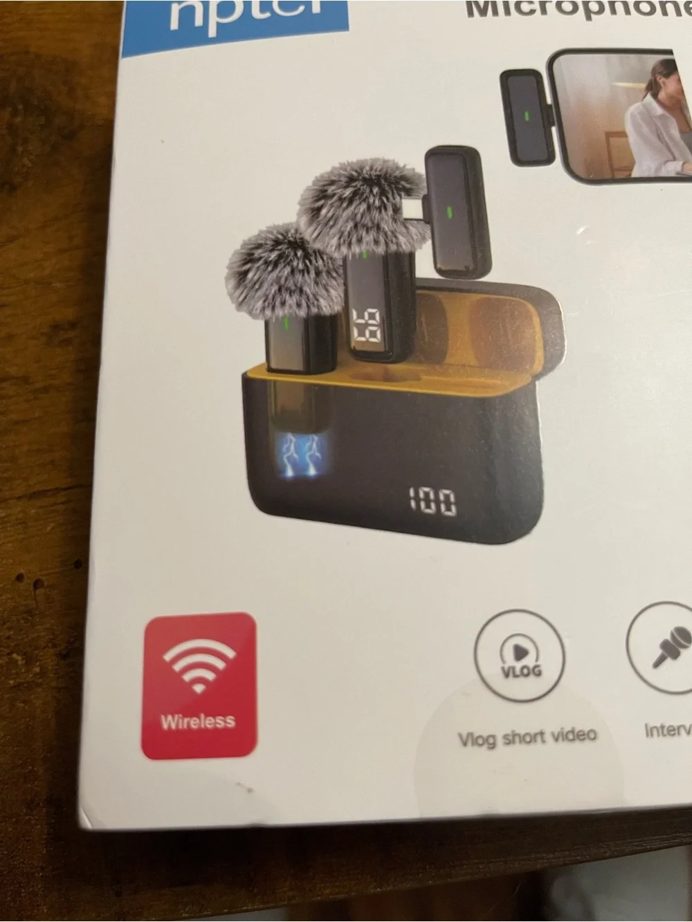 NPTCL Black Wireless Microphone Set with Charging Case